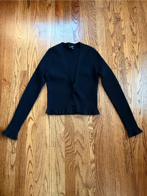 For Love & Lemons Nina Cardigan Black | S | Ribbed Lace Trim Cropped thumbnail 5