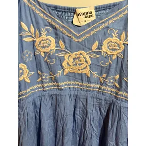 Savanna Jane Babydoll Dress 1X Blue New Floral Embroidered‎ Boho Puff Sleeve thumbnail 9