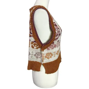 Free People Notes Of Rose Sweater Vest Neutral Combo Small NWT Bohemian Preppy thumbnail 6
