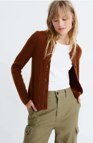Madewell Women's Merritt Shrunken Cardigan Sweater‎ Button Ribbed Marled Maple thumbnail 1