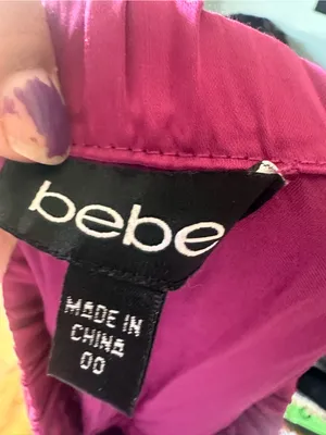 Bebe Purple Strapless Satin Jumpsuit Beaded Tube Jogger Size 00 Glam Party thumbnail 3