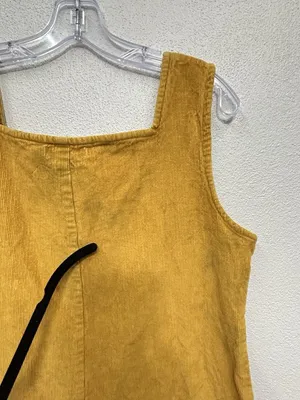 Earthbound Trading Company Corduroy Jumpsuit Large Mustard Cotton Boho Flawed thumbnail 15