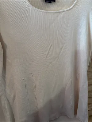Ann Taylor Cream Short Sleeve Silk Knit Top Medium thumbnail 2