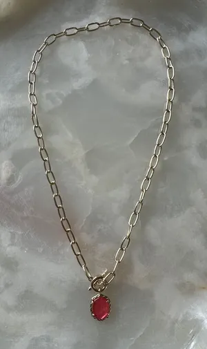 Kendra Scott Daphne Convertible Gold Link and Chain Necklace in coral pink mother of pearl thumbnail 1
