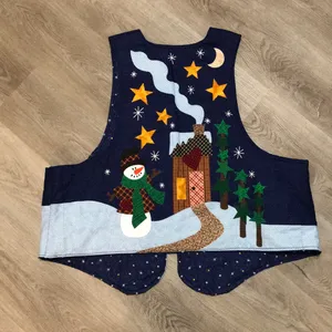 Snowman Star Winter Christmas Vest Blue Teacher Cabin Holiday Kitsch thumbnail 5