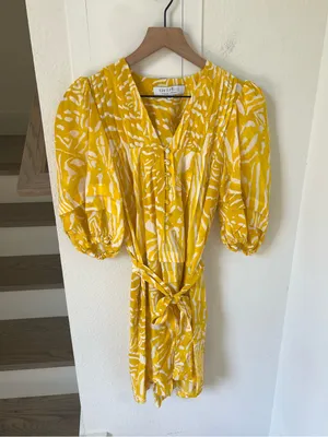 Hunter Bell McCauley Silk Mini Dress in Marigold Palms thumbnail 3