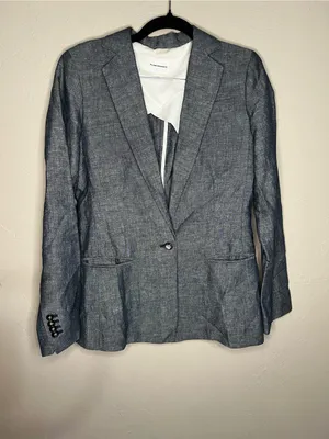 Club Monaco Borrem Linen Blue Heathered One Button‎ Preppy Quiet Luxury Blazer thumbnail 2