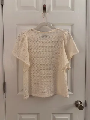 Madewell Texture & Thread Cream Eyelet Flutter Sleeve Top Small thumbnail 4