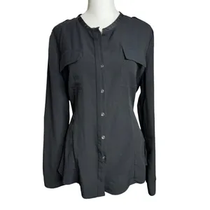 Calvin Klein Black Crepe Button Down Blouse Medium Relaxed Fit Office Minimalist thumbnail 2