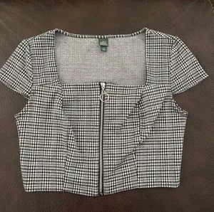 Wild Fable Plaid Zip Front 90s Crop Top thumbnail 1