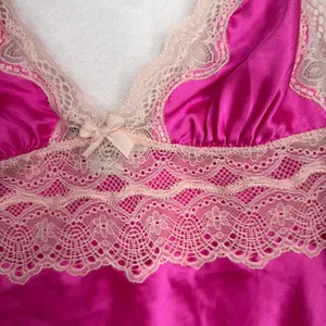 Victorias Secret M Babydoll Camisole Pink Lace Trim Satin Bow Y2K Coquette Silky thumbnail 3