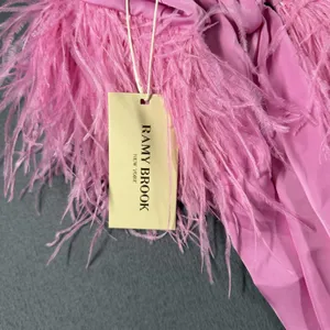 Ramy Brook Faux Feather Trim Halter Top Womens L Pink Fiyero Party Blouse NWT thumbnail 8