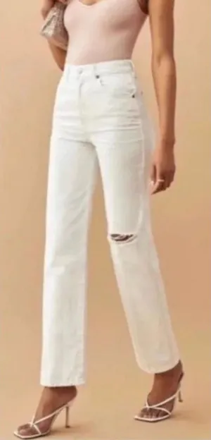 Reformation‎ Jeans Women 26 White High Rise Straight Leg Distressed Knee Denim thumbnail 1