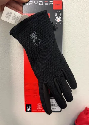 Spyder Black Women's Knit Thermal Gloves with Embroidered Spider thumbnail 1