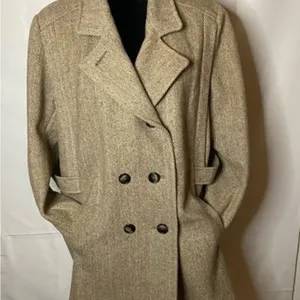 Vintage Arlette Tweed Camel Herringbone Menswear Style Pea Coat. thumbnail 6