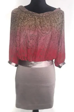 BCBGeneration Sheer Brown Floral Fall Dress Career v6x thumbnail 1