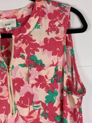 Fyve Womens XL Tropical Floral Sleeveless Blouse Pink High Low Tunic thumbnail 11