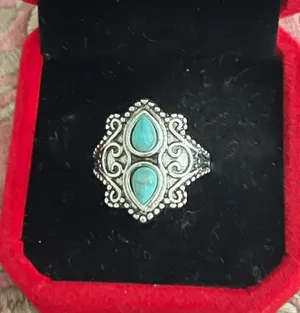 Women’s Stainless Steel Silver Aztec Faux Turquoise Embellished Ring Size 7 thumbnail 1