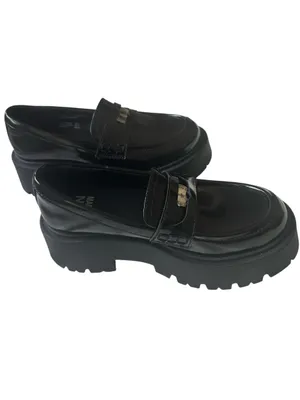 Madden NYC Platform Lug Sole Penny Loafers in shiny black patent finish. thumbnail 5
