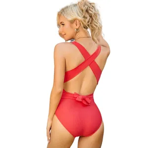 NWOT Red Strappy Criss Cross One Piece Swimsuit Women’s Size Small thumbnail 4