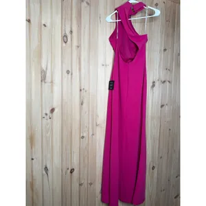 NWT Lulus Keep It Interesting Hot Pink Asymmetrical Halter Maxi Dress Holiday L thumbnail 7