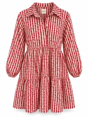 Maeve Anthropologie Red White Printed Tiered Shirt Dress Size Medium thumbnail 2