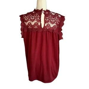 Burgundy Womes Lace Tank Blouse Size L thumbnail 3