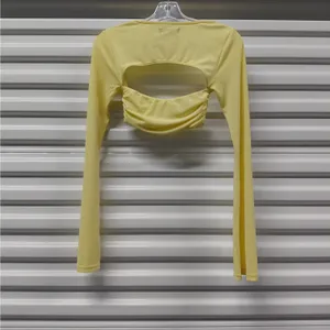White Fox Womens Crop Top XS Yellow Long Sleeve Cutout Open Back Y2K Coquette thumbnail 4