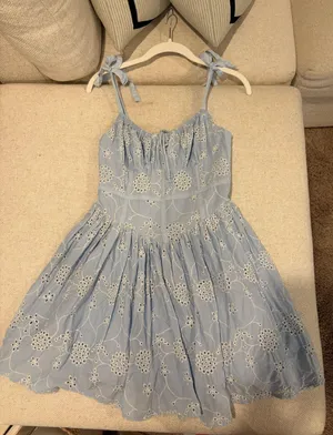 Olivaceous Eyelet Mini Blue and White Dress thumbnail 3