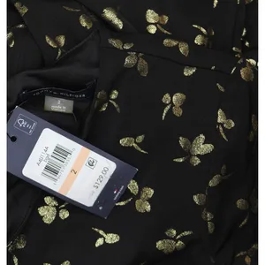 NWT Tommy Hilfiger Womens Printed Ruched-Waist Dress A4IJ114A Black / Gold 2 thumbnail 8