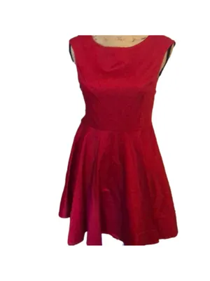 TOBI Skater Fit & Flare Mini Dress In Red Stretch Scoop Back, Size L thumbnail 3