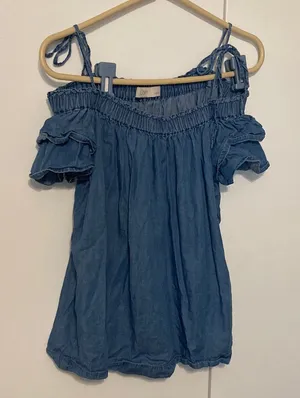 Anne Taylor Loft Petites Chambray Off Shoulder Top Women’s Size M/P thumbnail 1