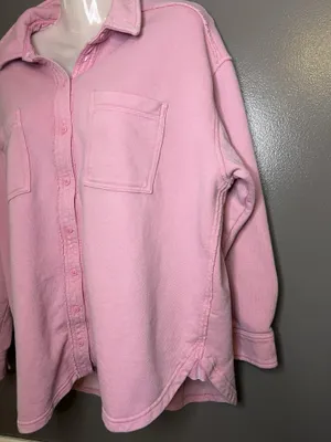 Aerie Shirt Womens XS Pink Terry Button Up Collared Long Sleeve Pocket Top thumbnail 5