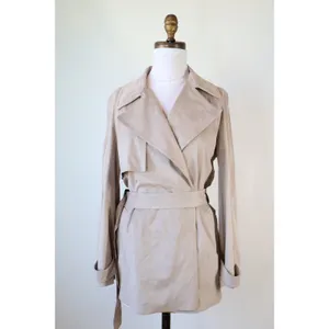 ZARA Beige Trench Coat Belted Suede Feel Classic Jacket Preppy Minimalist Small thumbnail 2