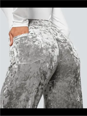 Halara Velvet High Waisted Wide Straight Full Length Casual Pant Gray Size L NEW thumbnail 2