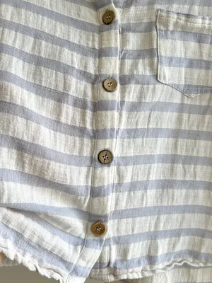 By Together Short Sleeve Button Down Striped Shirt, White/Periwinkle, Size Small thumbnail 8
