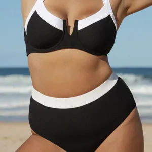 Berlook Black Contrast Trim Plus Size Bikini Top and Bottom thumbnail 1