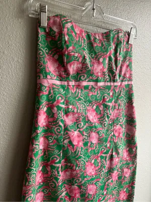 Strapless Green and Pink Crab Summer Dress thumbnail 2