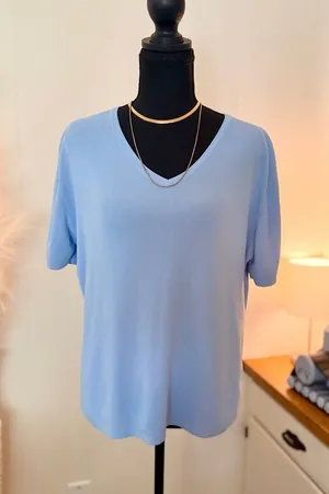 Kaydee Periwinkle light Blue V-Neck Knit Medium Soft Rayon Blend Short Sleeve thumbnail 1