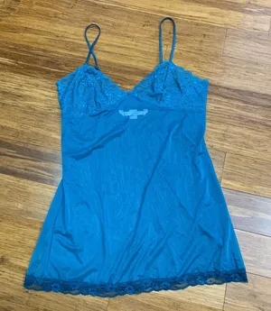 Y2K Victoria's‎ Secret Teal Blue Lace Trim Chemise Size Medium Lingerie Sheer thumbnail 1