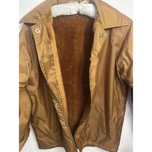 Vintage Camel Brown Faux Fur Lined Coat Jacket Snap Front Unisex Size L-XL Warm thumbnail 6