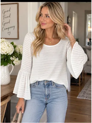 Women's Club Monaco White Bell Sleeve Blouse Size M thumbnail 1