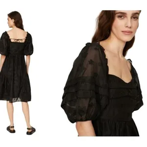 Hofmann‎ Copenhagen Isabella Black Floral Organza Puff Sleeve Dress 40 A/B Cup thumbnail 2