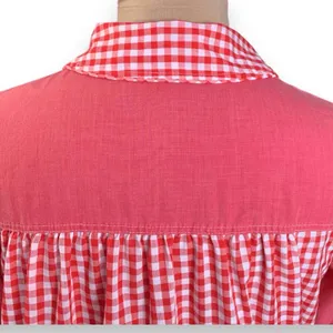 Vintage Red Gingham Smock Dress Peter Pan Collar Pockets Picnic Cottage Midi thumbnail 7