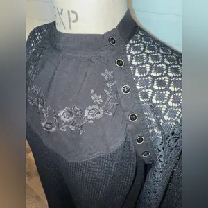 Free People Black Sweetest Thing Thermal Top Crewneck Top thumbnail 5