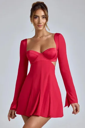 Oh Polly Leotine mini Cherry Red Dress thumbnail 1