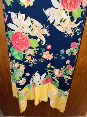 Rafaella Boho Floral Navy Blue, Yellow, Pink, Cream, & Green Midi Skirt - Size thumbnail 3