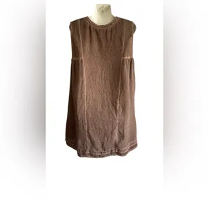 Pretty Angel Linen Blend Lace Trim V-Neck Peplum Top Sleeveless Brown Sz.S thumbnail 2