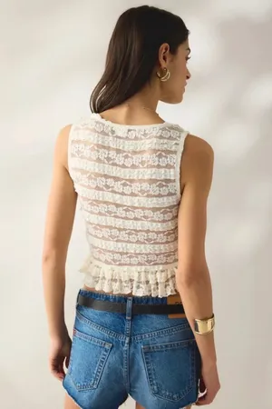 Urban Outfitters Ruffle Lacy Button-Front Tank Top thumbnail 3