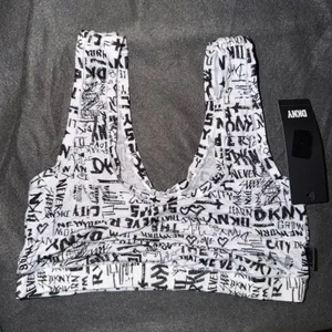 DKNY Womens Graffiti Print Modal Bralette White Black Scoop Neck DK7388 Size M thumbnail 1